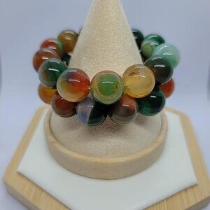 Genuine Natural Multicolor Agate Bracelet 15mm High-Quality With Certificate